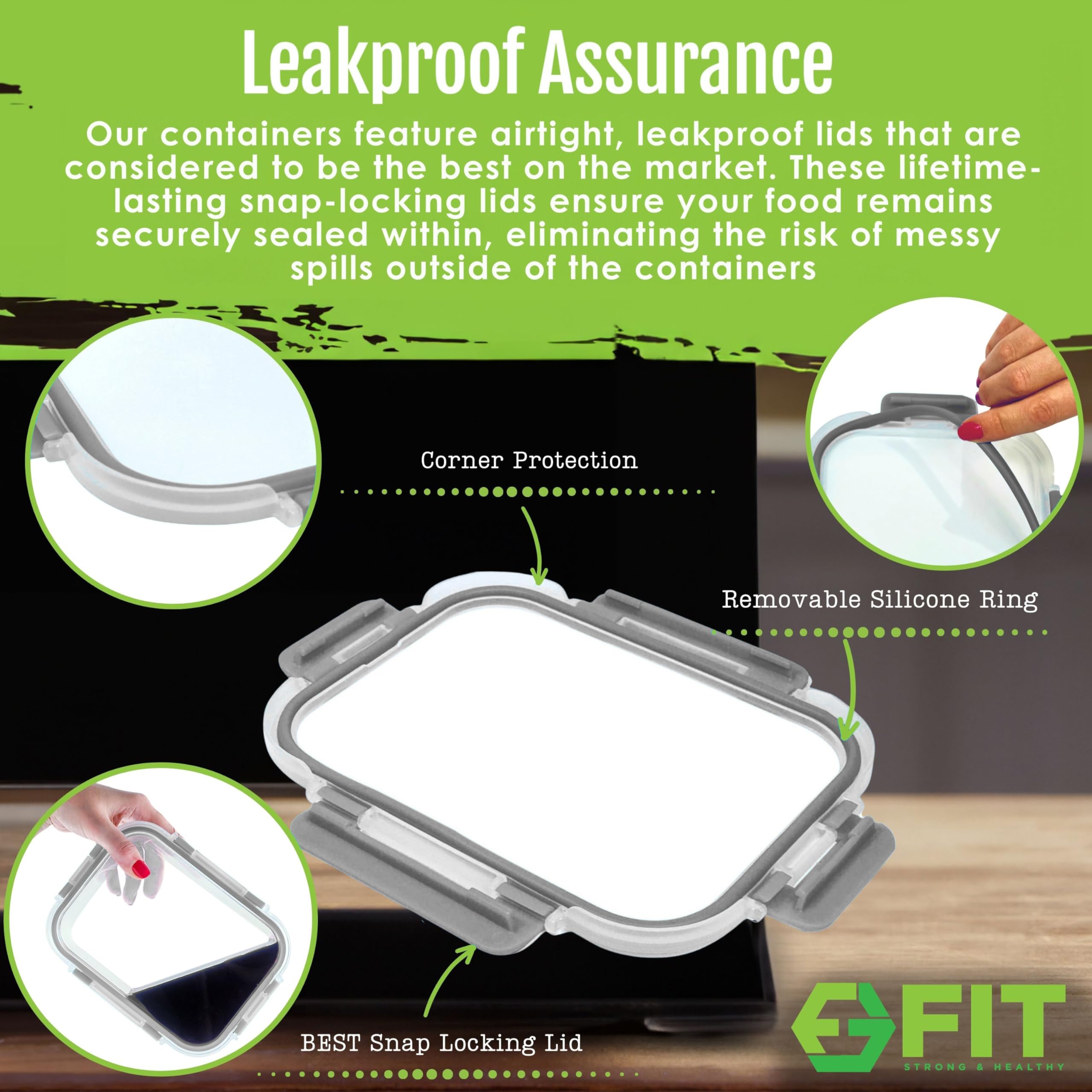FIT Strong & Healthy borosilicate glass illustrating oven-safe design.