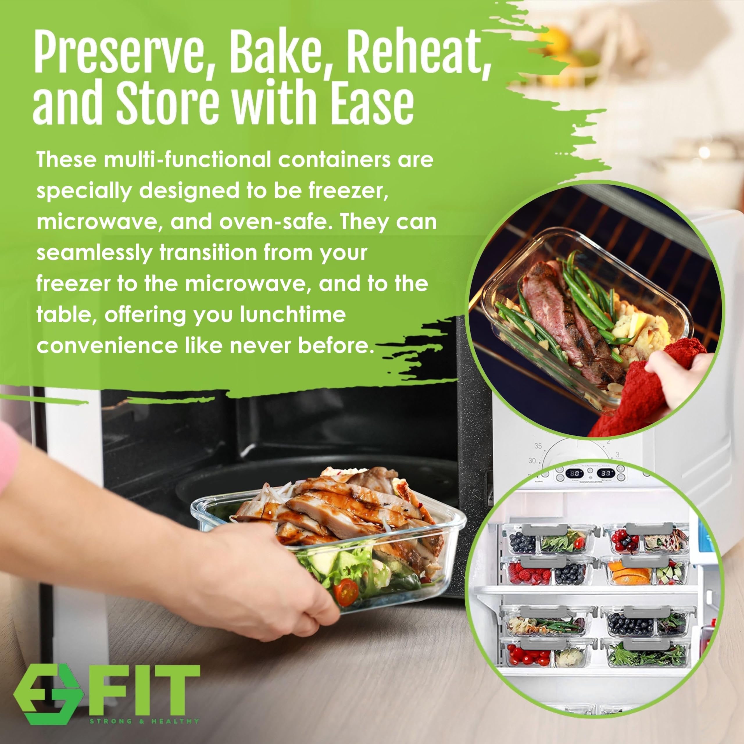 FIT Strong & Healthy leak-proof snap-lock lid with airtight seal.