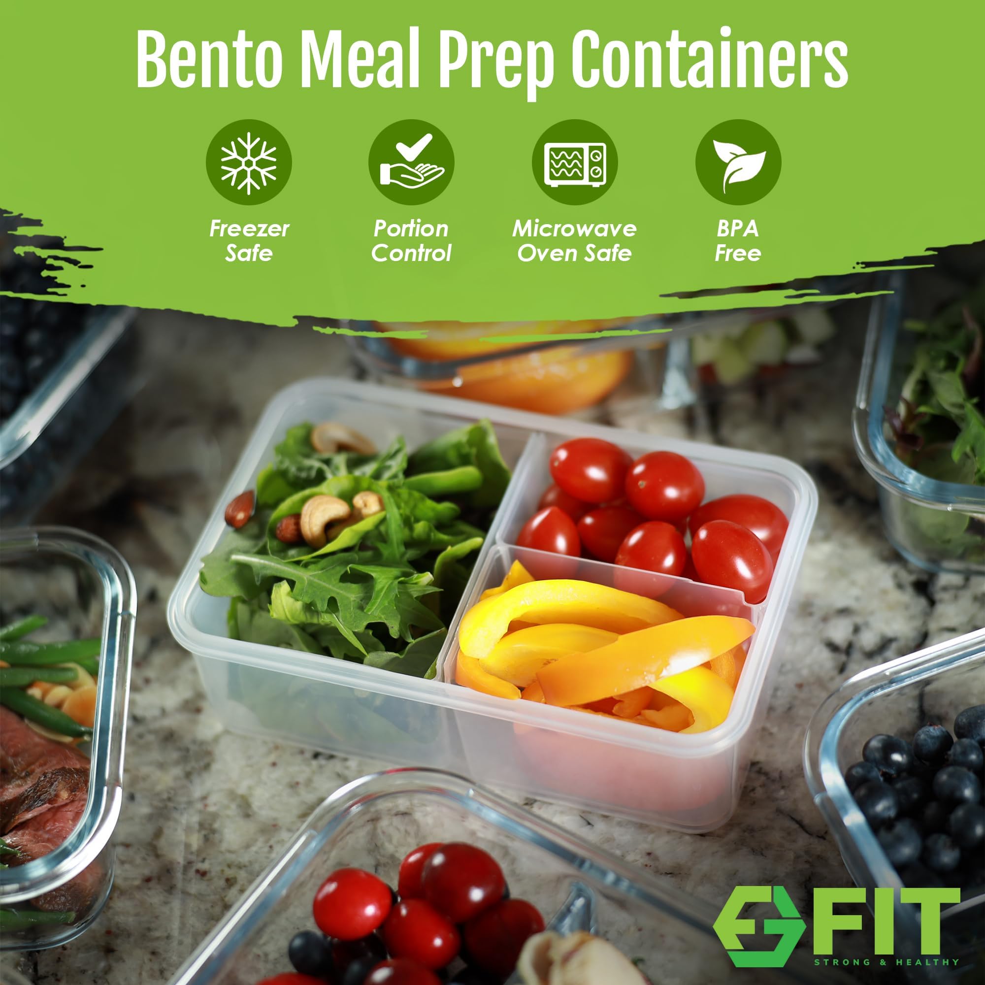 FIT Strong and Healthy microwave-safe container ready for quick office reheats.