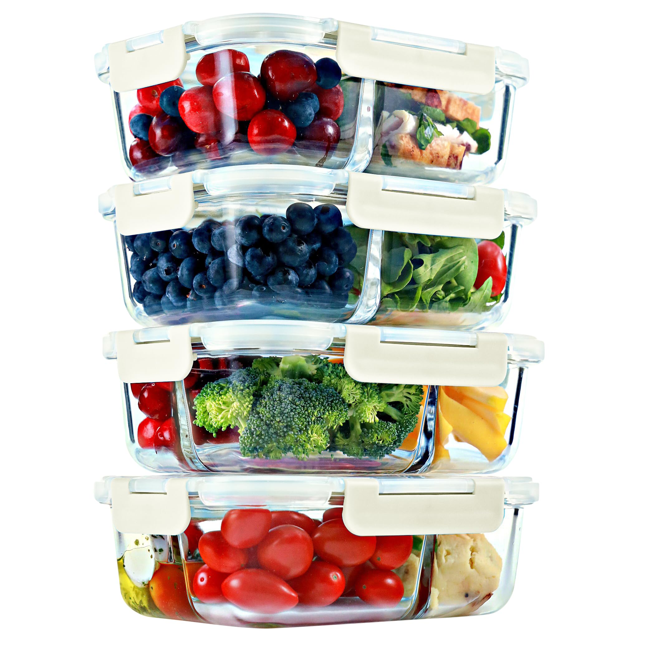 FIT Strong & Healthy two-compartment glass meal prep container for portion control and organized meals.