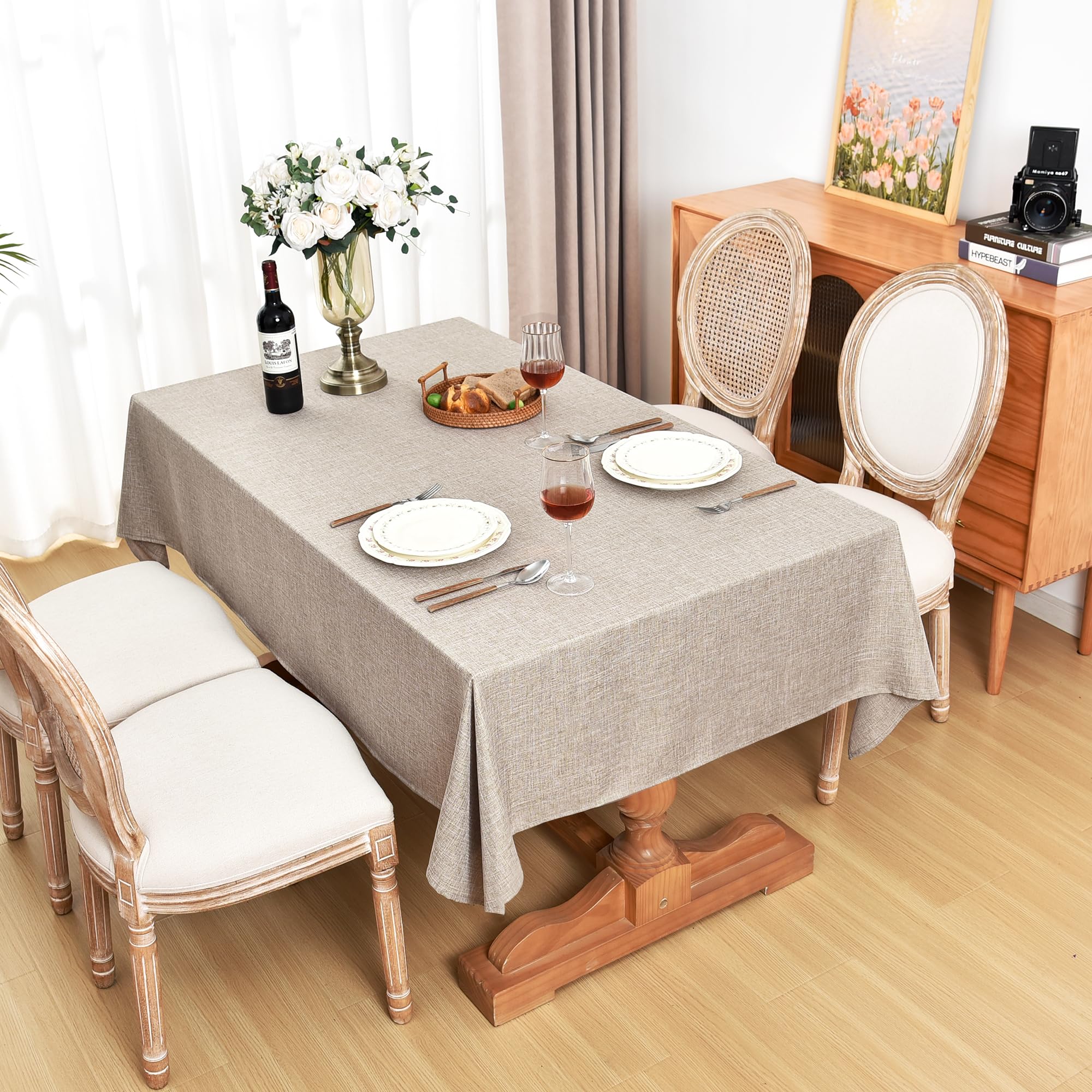 Fitable Nature neutral color tablecloth complements rustic and modern decor.