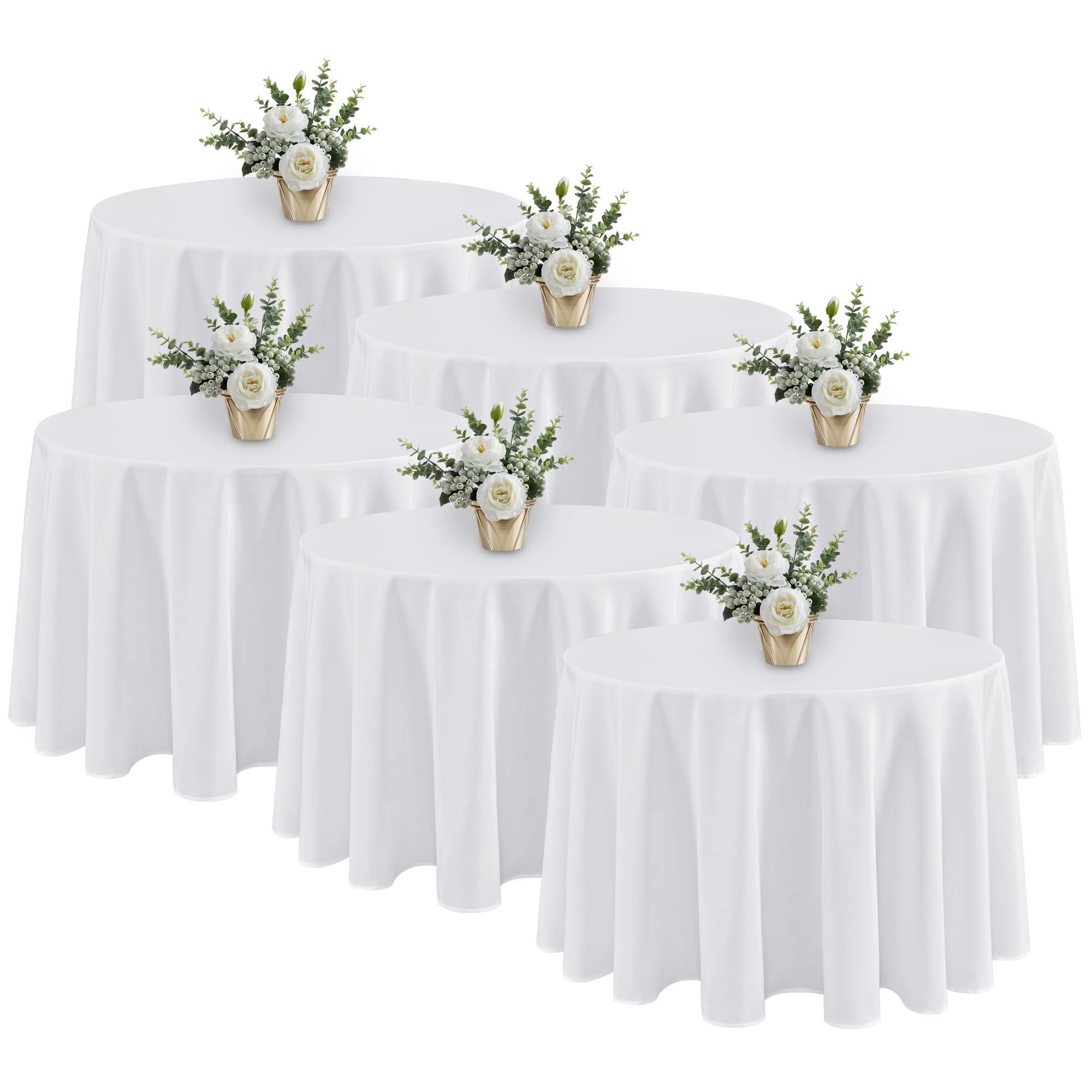 Fitable six-pack round tablecloth 120in diameter drapes elegant wedding tables