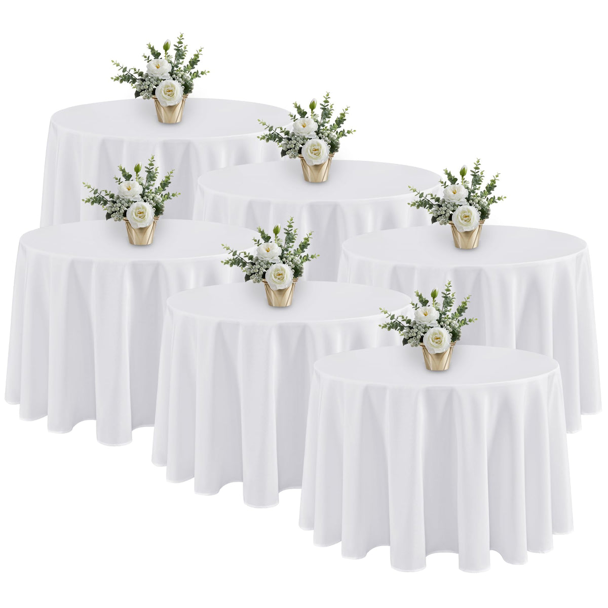 Fitable six-pack round tablecloth 120in diameter drapes elegant wedding tables