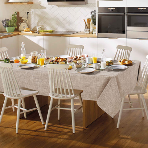 Fitable tablecloth close-up texture shows wrinkle-resistant linen-style weave.
