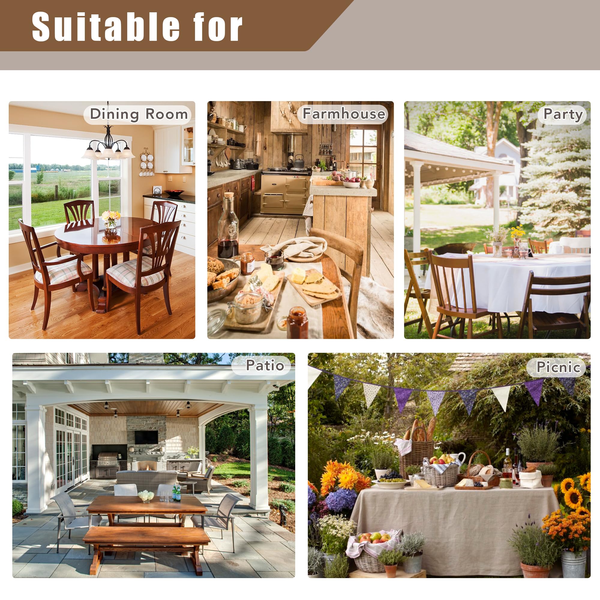 Fitable tablecloth used indoors and outdoors for versatile entertaining.