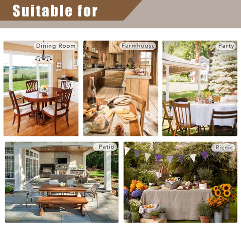 Fitable tablecloth for indoor-outdoor use fits standard tables.