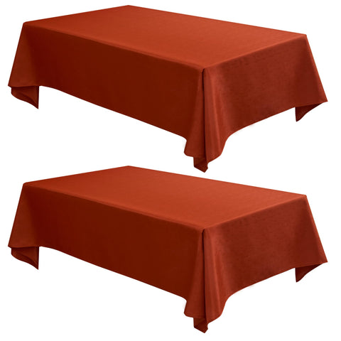 Fitable two-pack faux linen tablecloths in rust add refined elegance to autumn dining setups.