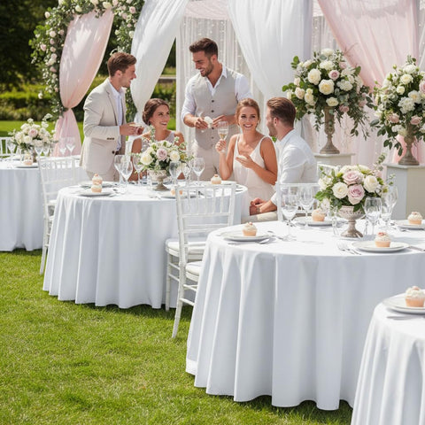 Fitable white tablecloth on round table enhancing photos