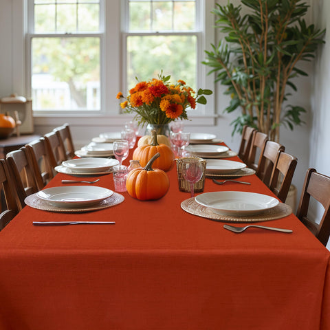 Fitable tablecloth close-up showing wrinkle-proof fabric and weave detail.