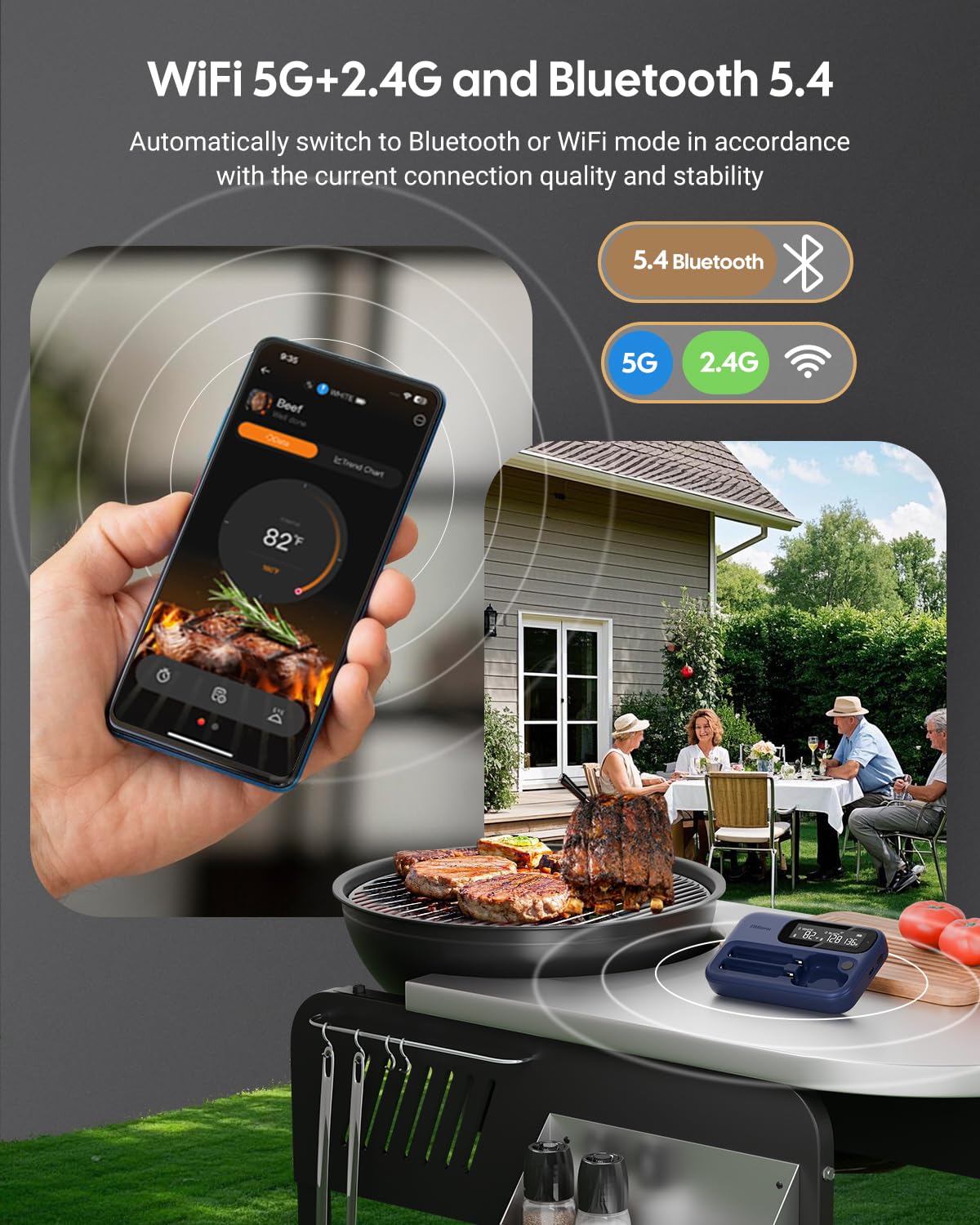Fitflavor meat thermometer large LCD backlit display for clear readings outdoors