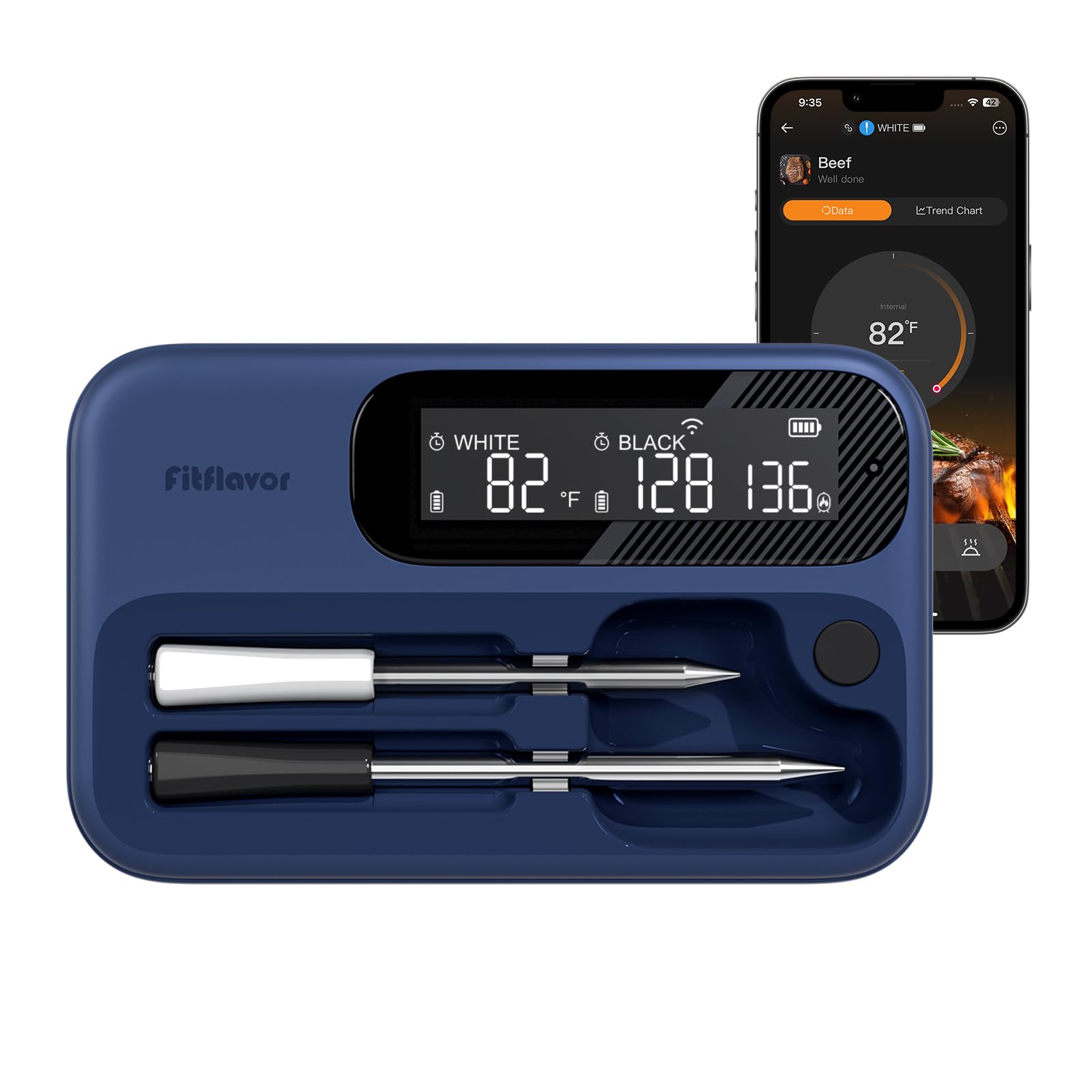 Fitflavor wireless meat thermometer with dual probes for versatile grill cooking