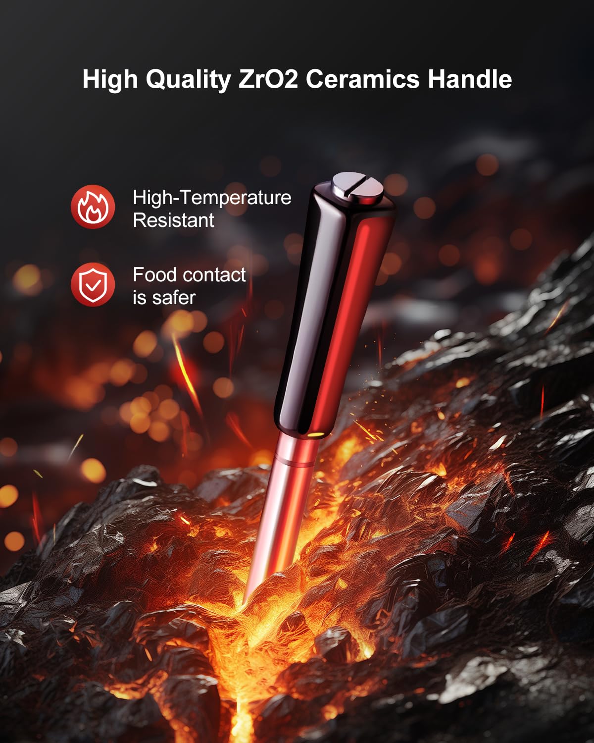 Fitflavor ZrO2 ceramic handle resists heat and drops.