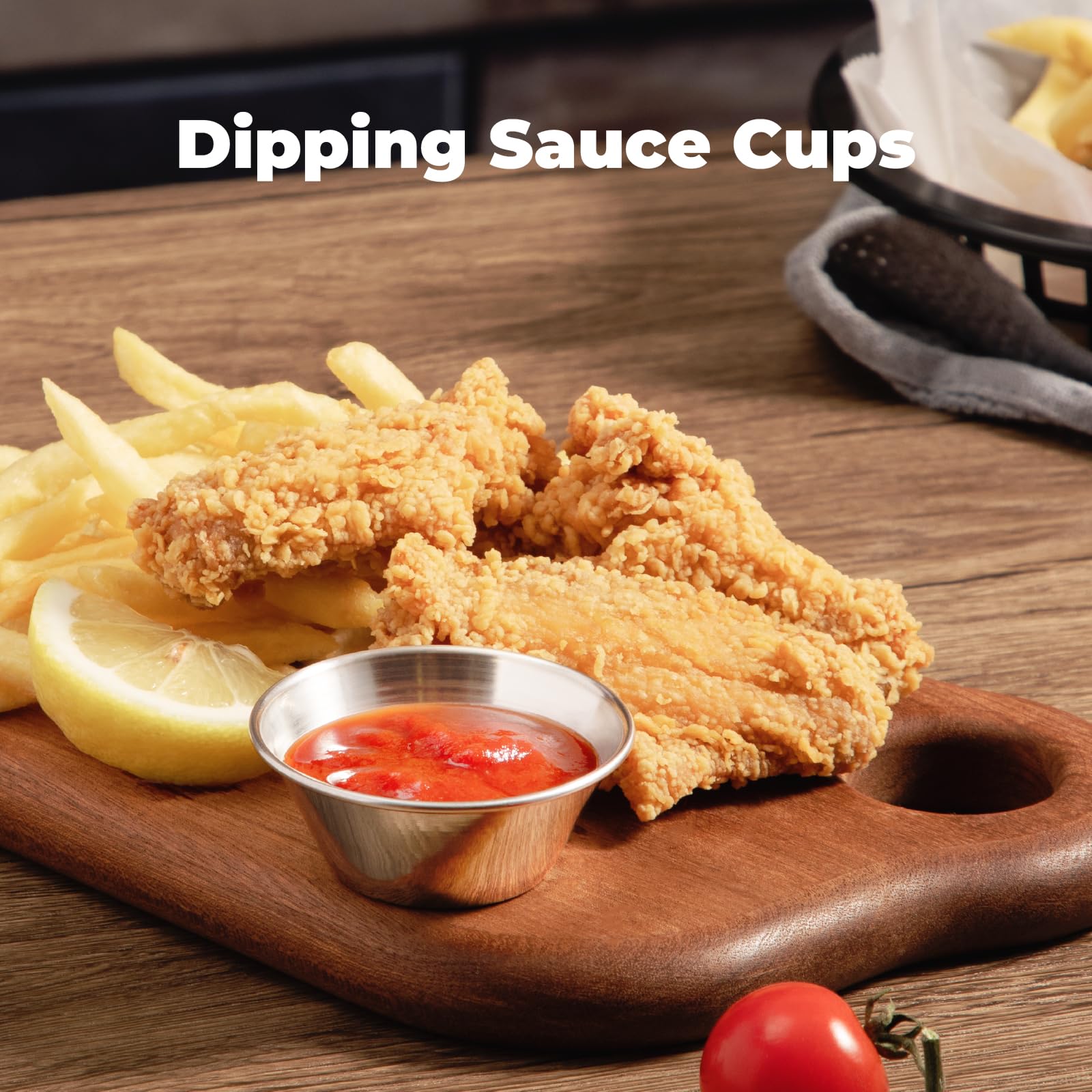 Fit Meal Prep stackable dipping cups saving cabinet space and organizing sauces.