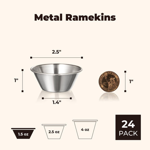 Fit Meal Prep stainless steel ramekins with a stackable design for easy storage.