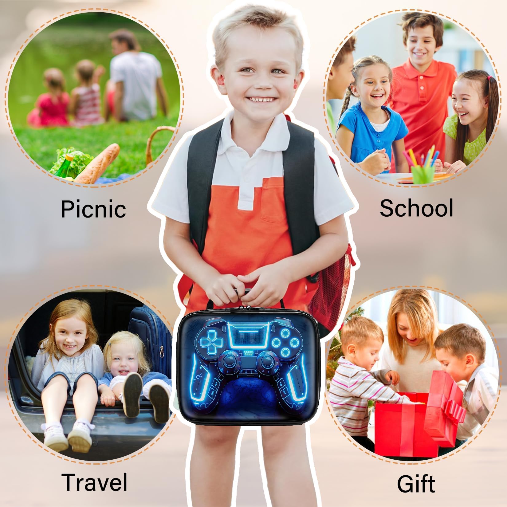 Fitvc Gamer Lunch Box leather look adds stylish appeal for kids.