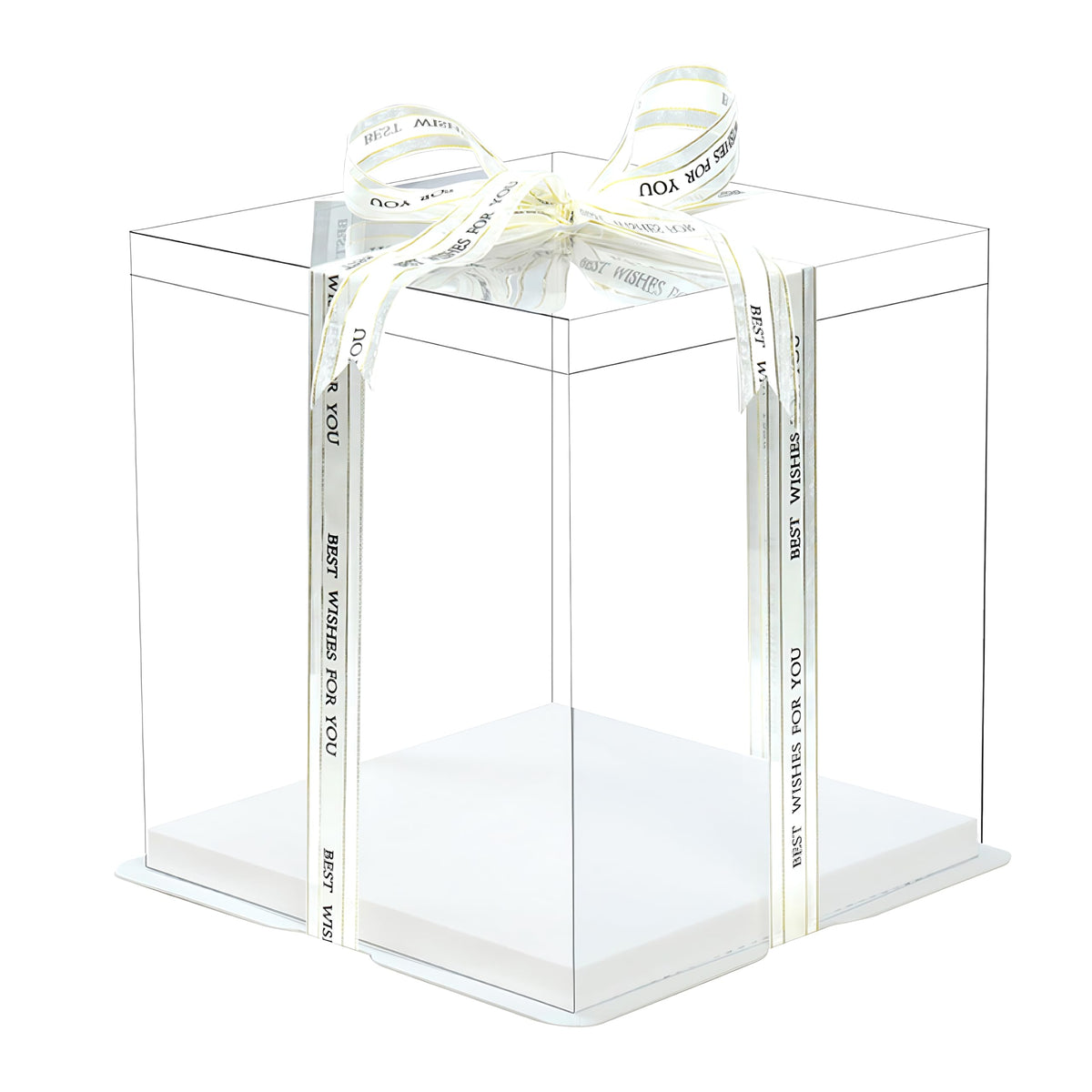 Five-pack 12-inch square cake box offers a clear display for elegant presentation.