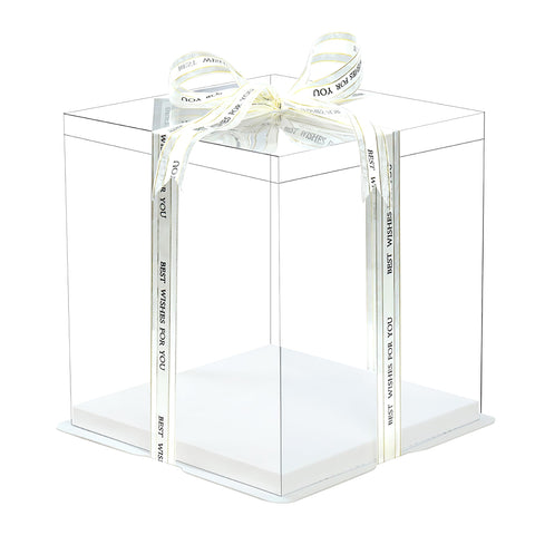 Five-pack 12-inch square cake box offers a clear display for elegant presentation.