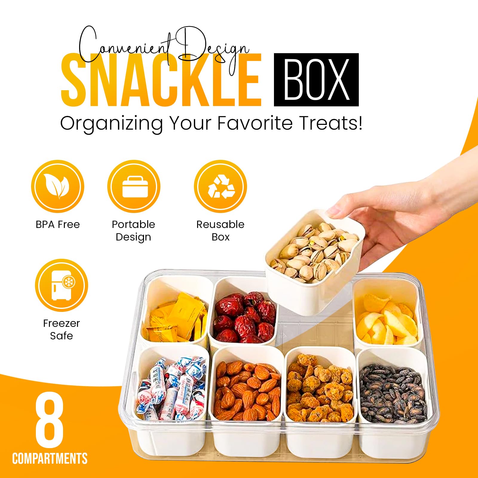 Five Skies Snackle Box small tray with four compartments and lid for on-the-go snacks