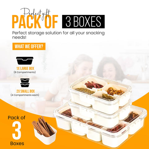 Close-up of transparent lid on Five Skies Snackle Box showing contents clearly