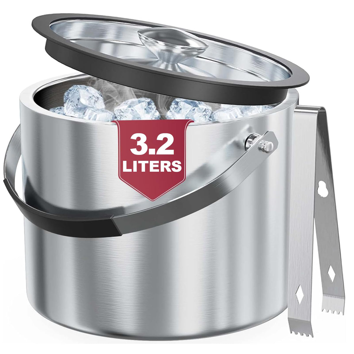 FiveHome 3.2L insulated ice bucket with lid keeps ice cold during parties.