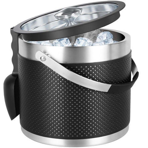 FiveHome 3Quart ice bucket with leather lid adds elegant cooling to parties.