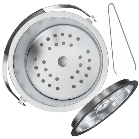 FiveHome double-wall stainless steel ice bucket prevents sweating and preserves chill.