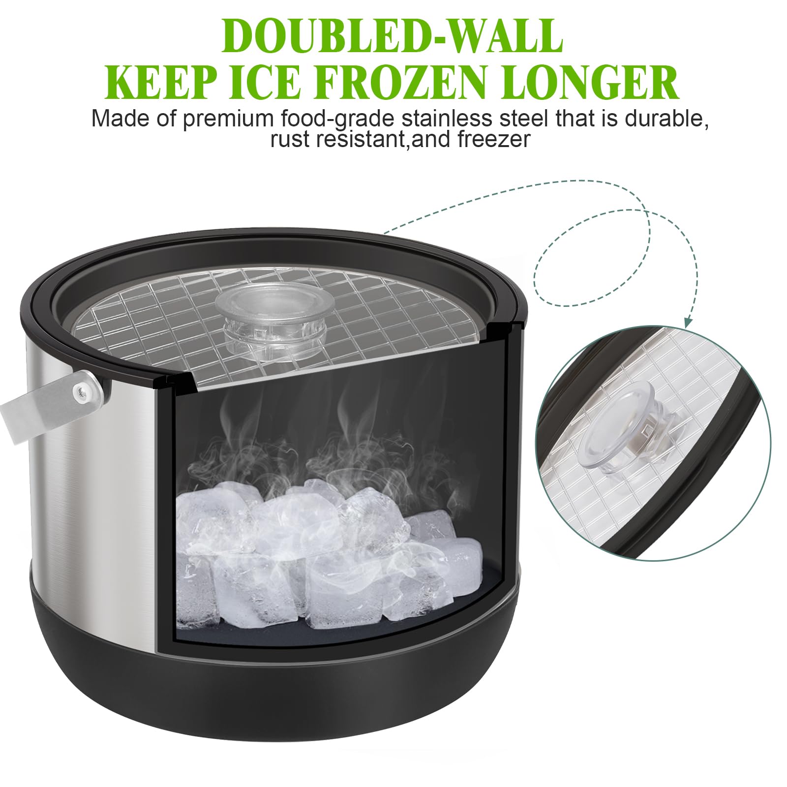 FiveHome ice bucket non-slip silicone bottom on surface.