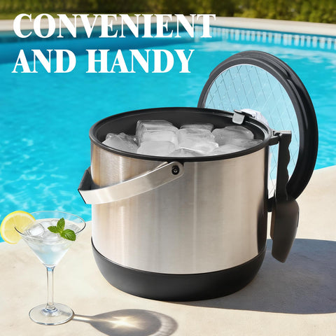 FiveHome ice bucket set up at an outdoor party with drinks.