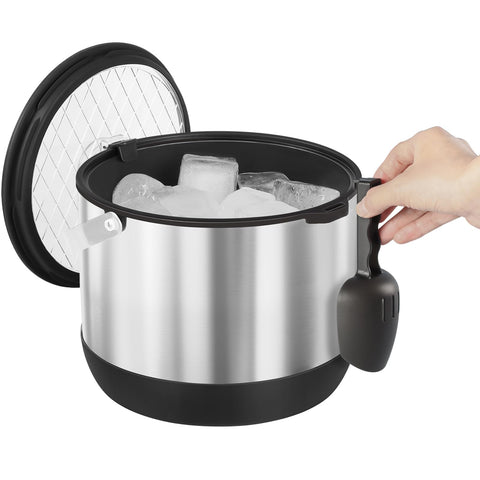FiveHome ice bucket scoop hanging on edge for easy reach.