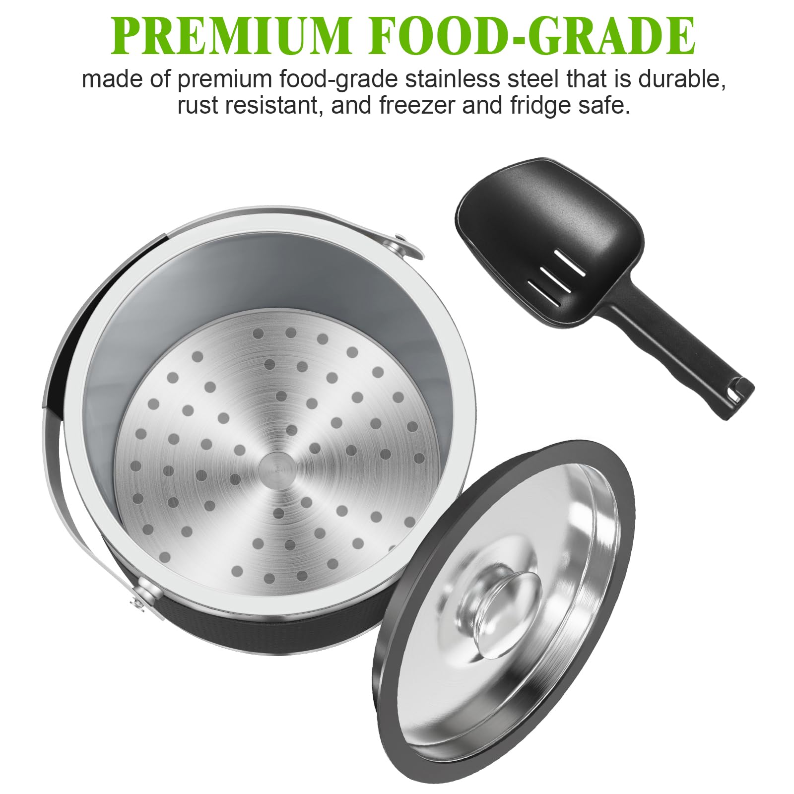 FiveHome stainless steel scoop for quick, precise ice serving.