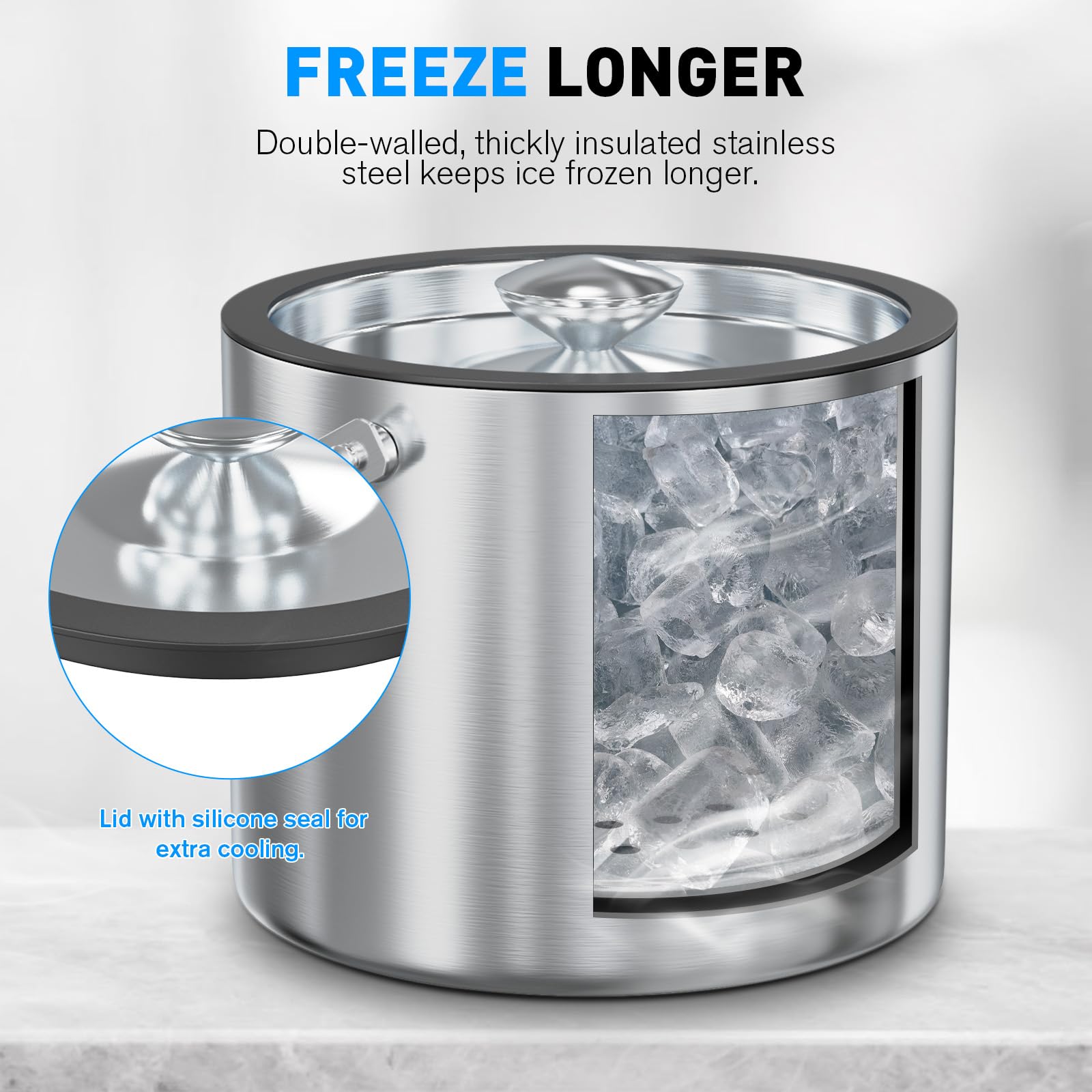 FiveHome stainless steel ice tongs ensure clean, quick ice transfer.