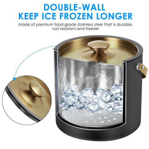 FiveHome matte-black double-wall stainless-steel ice bucket adds modern elegance to any party.