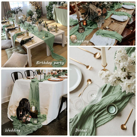 Fivenl cheesecloth used as chair sash accent for seating decor