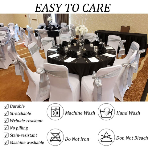 Wedding banquet setup with Fivenl black round tablecloth drape
