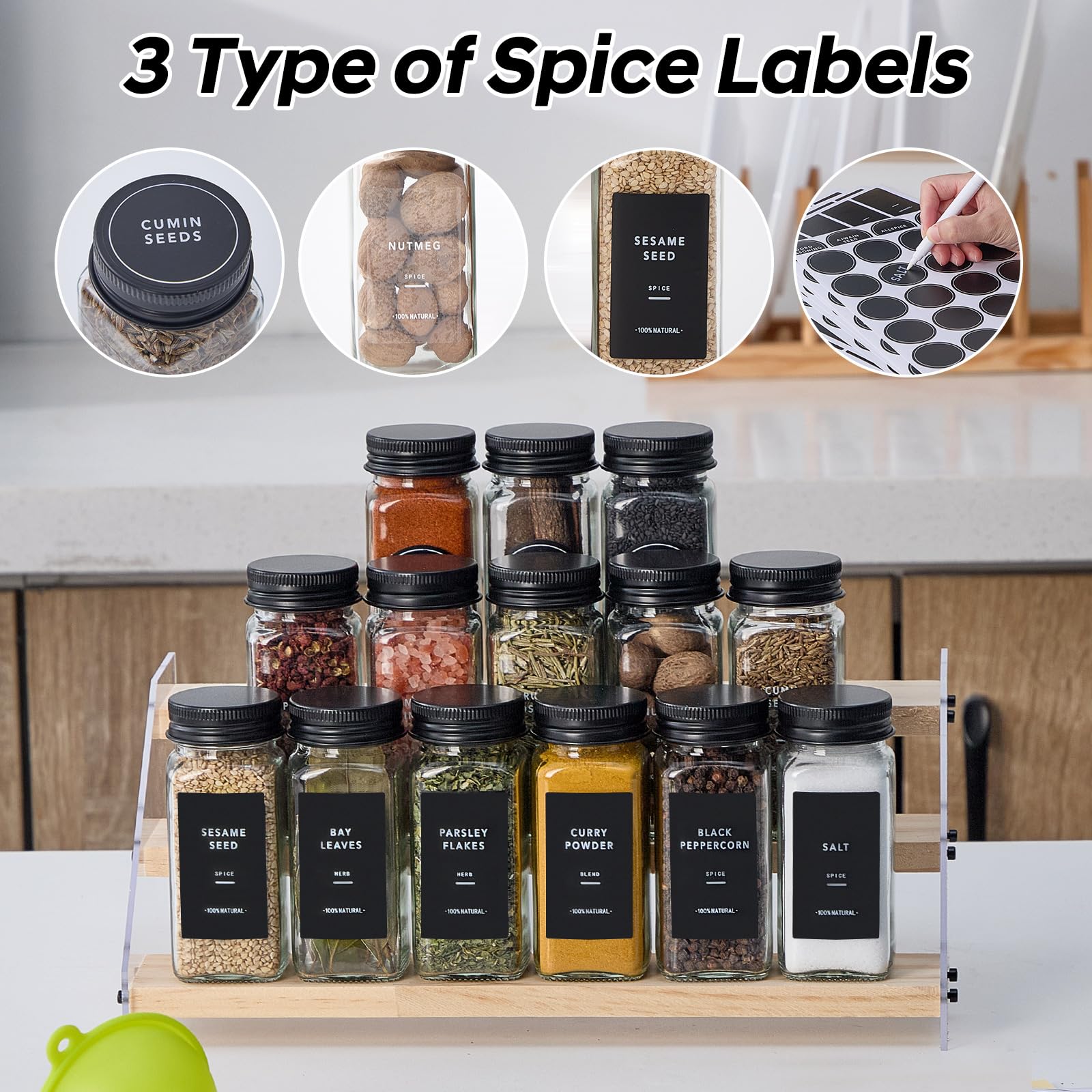 Fiwence airtight metal caps preserving spice freshness.