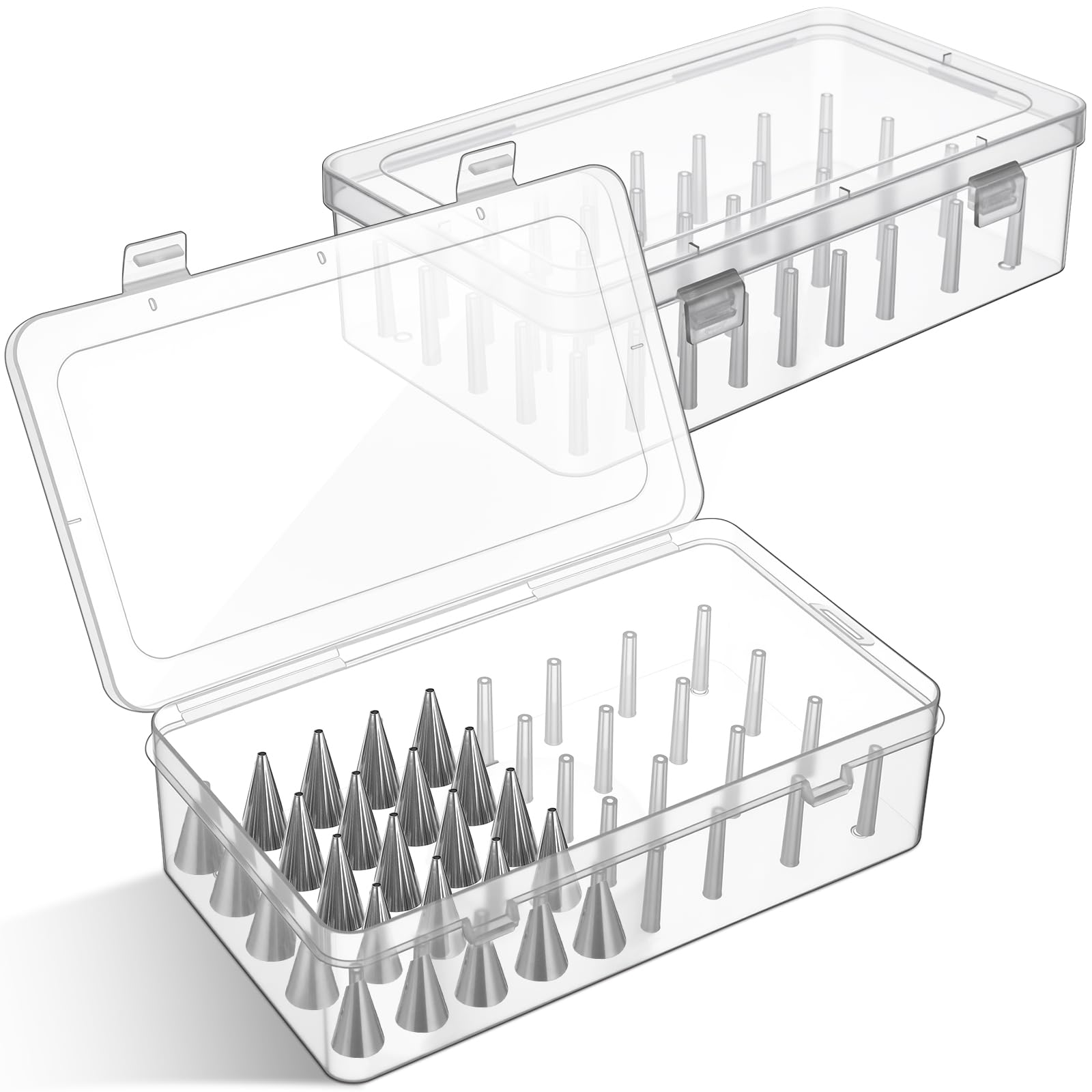 Fiwochic piping tip box with vertical pegs for organized storage and protection