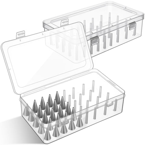 Fiwochic piping tip box with vertical pegs for organized storage and protection