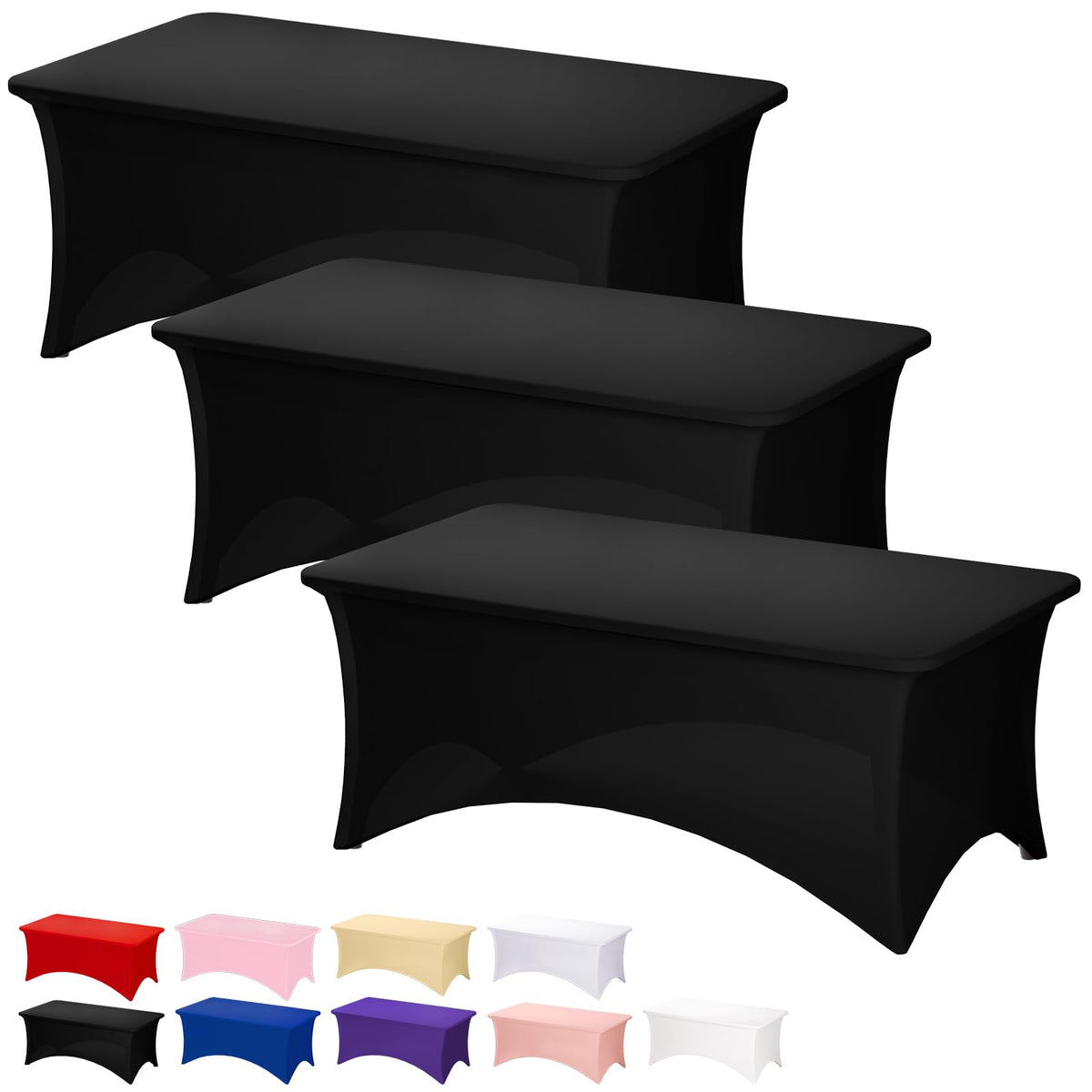 Fixwal 3 Pack Black Tablecloth on a 6ft table for a neat, professional look.