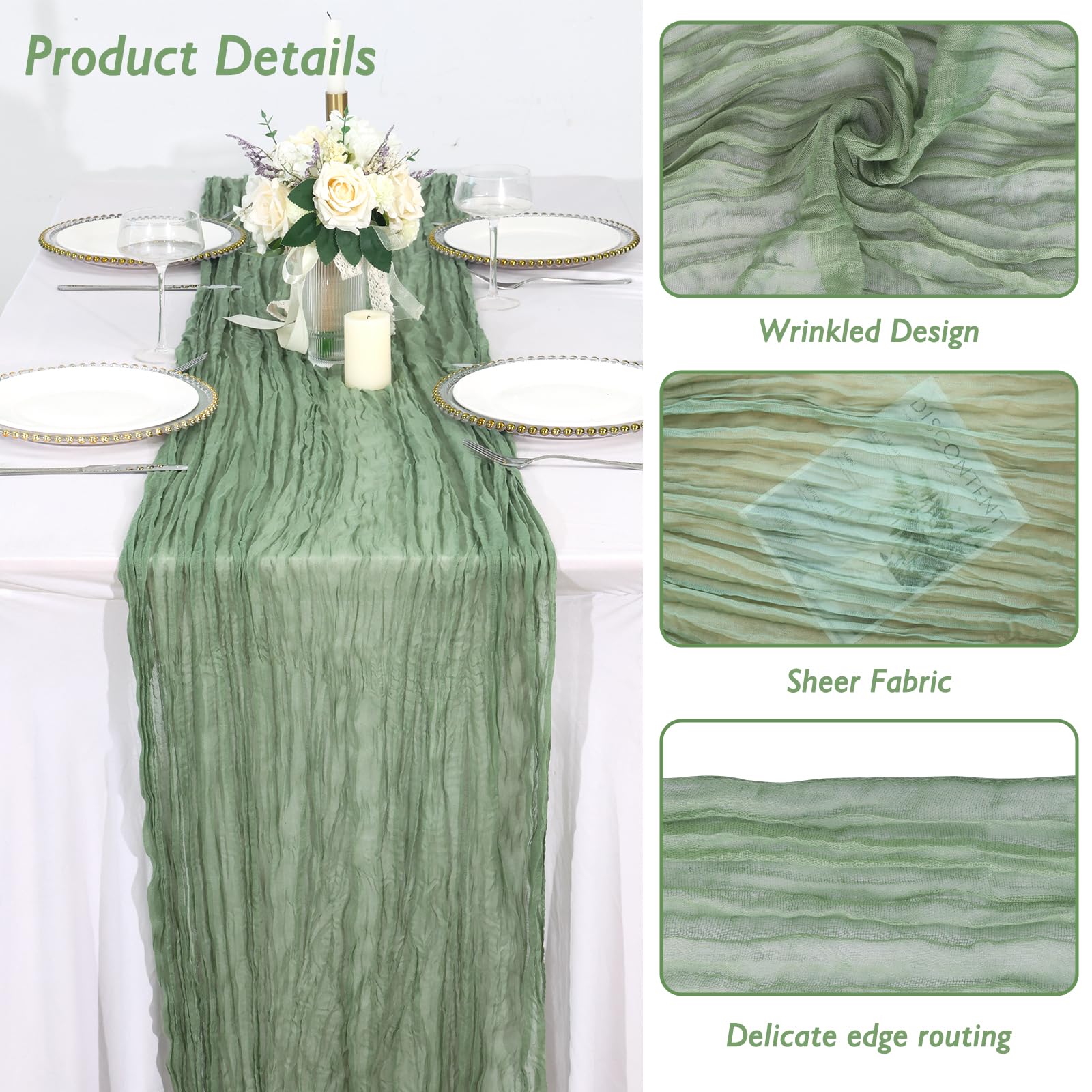 Fixwal 3-pack sage green runners for versatile boho wedding decor