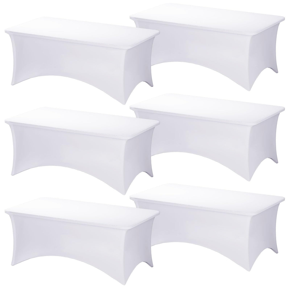 Fixwal 6-pack white rectangular tablecloth on a 6ft table for a clean, wrinkle-free look