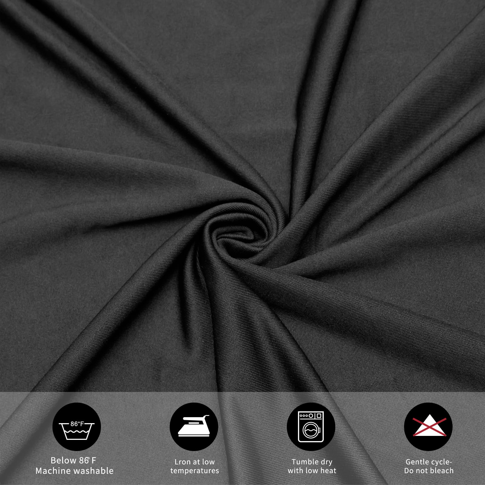 Closeup of Fixwal black spandex tablecloth skirt highlighting wrinkle-resistant fabric