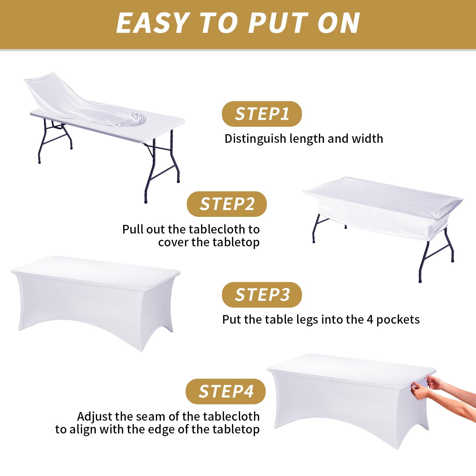 Fixwal easy install tablecloth fits snugly onto standard 6ft tables.