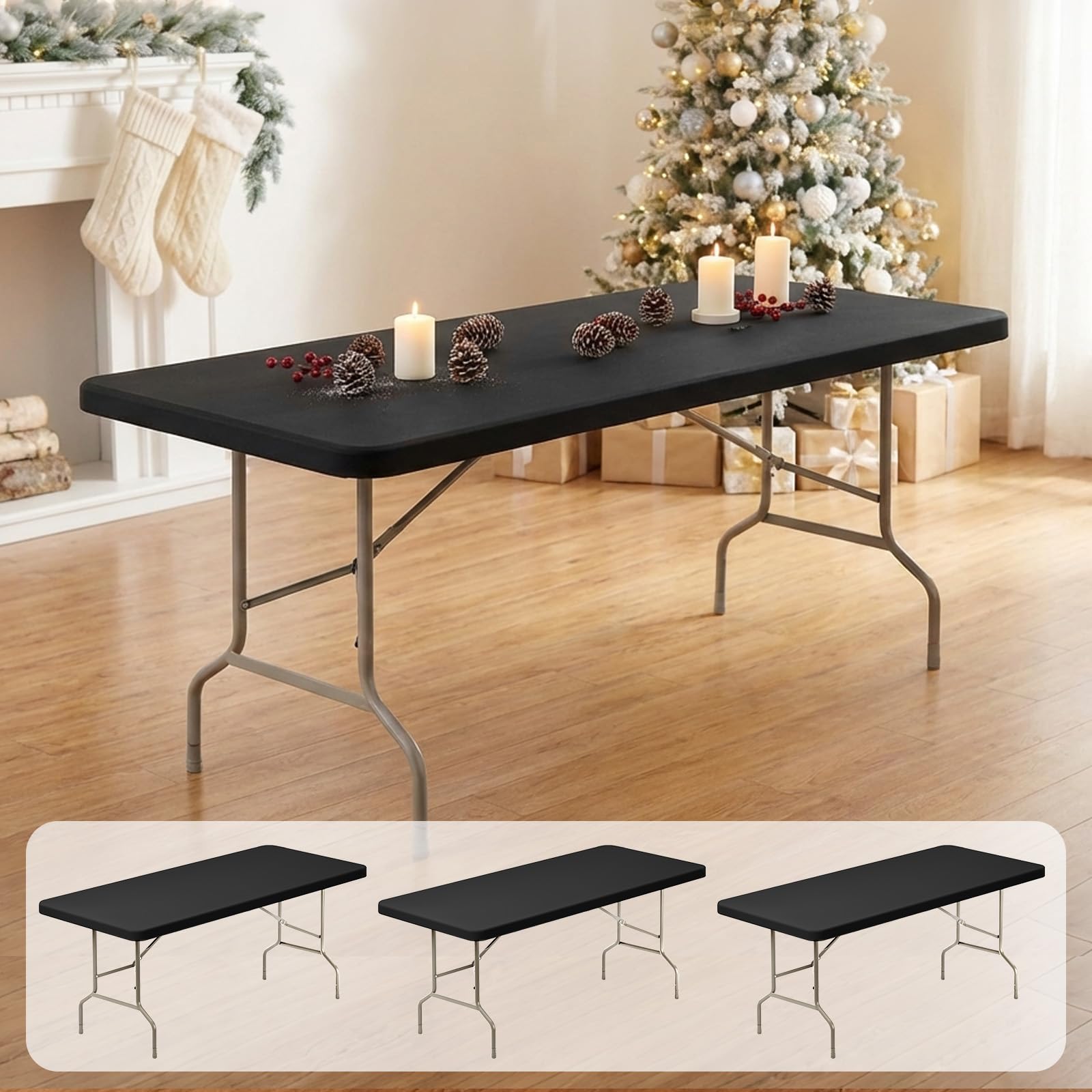 Fixwal elastic fitted tablecloth on a 6ft table, provides a clean dining setup.