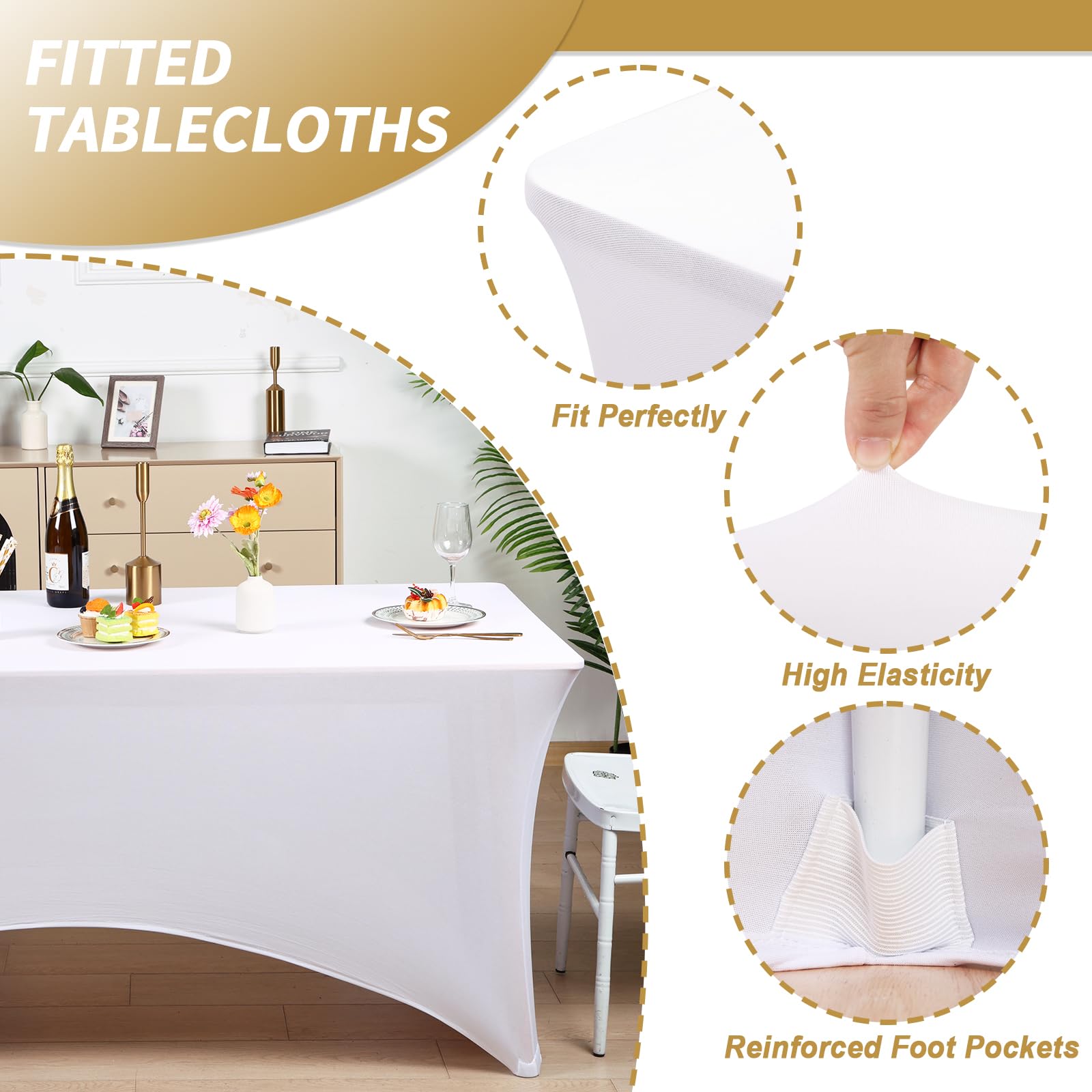 Fixwal four leg pockets tablecloth protects legs and prevents wear during events.