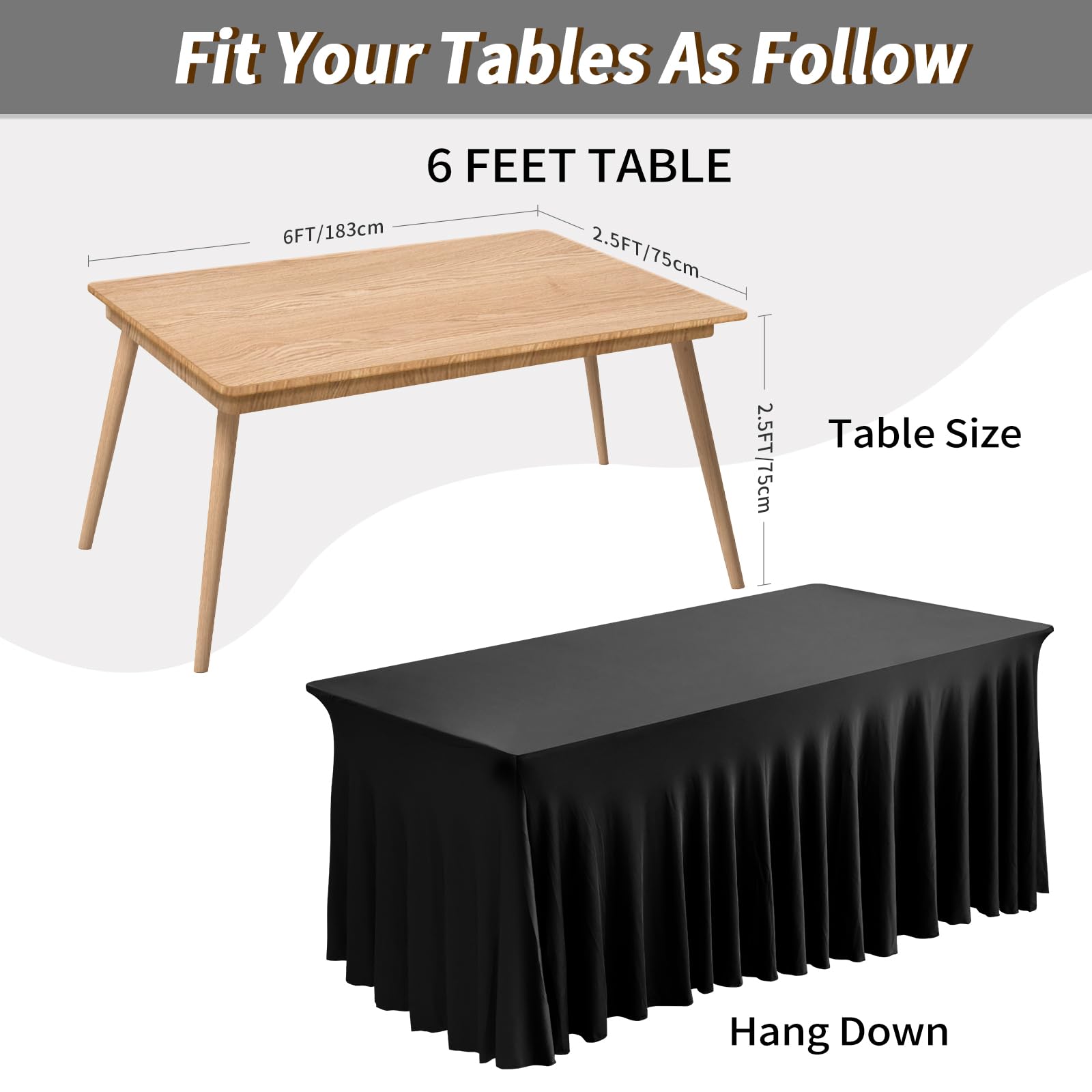 Fixwal rectangle 6ft table skirt drape enhances a neat, hidden under-table area
