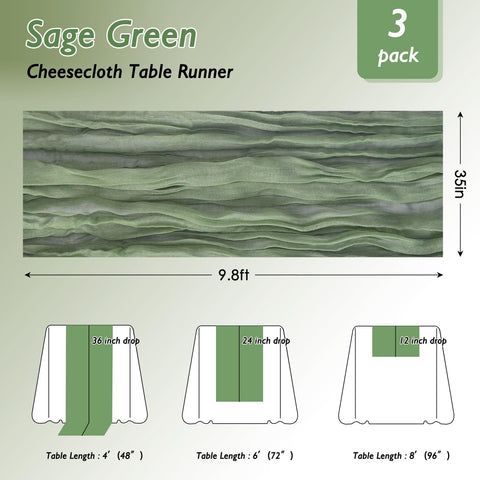 Fixwal sage green table runner long drapes over edge for romantic look