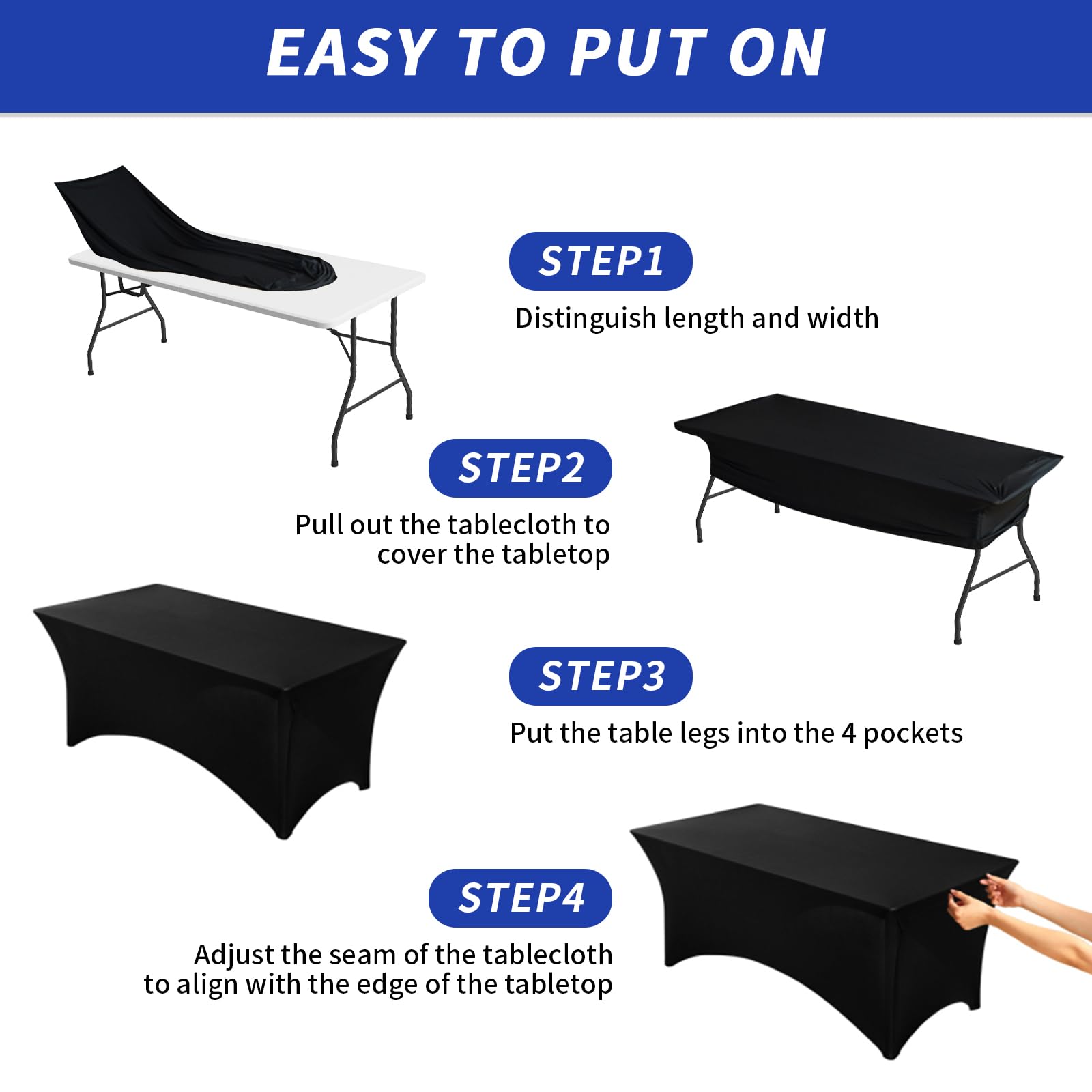 Fixwal tablecloth features corner pockets to stay in place on busy banquet tables.