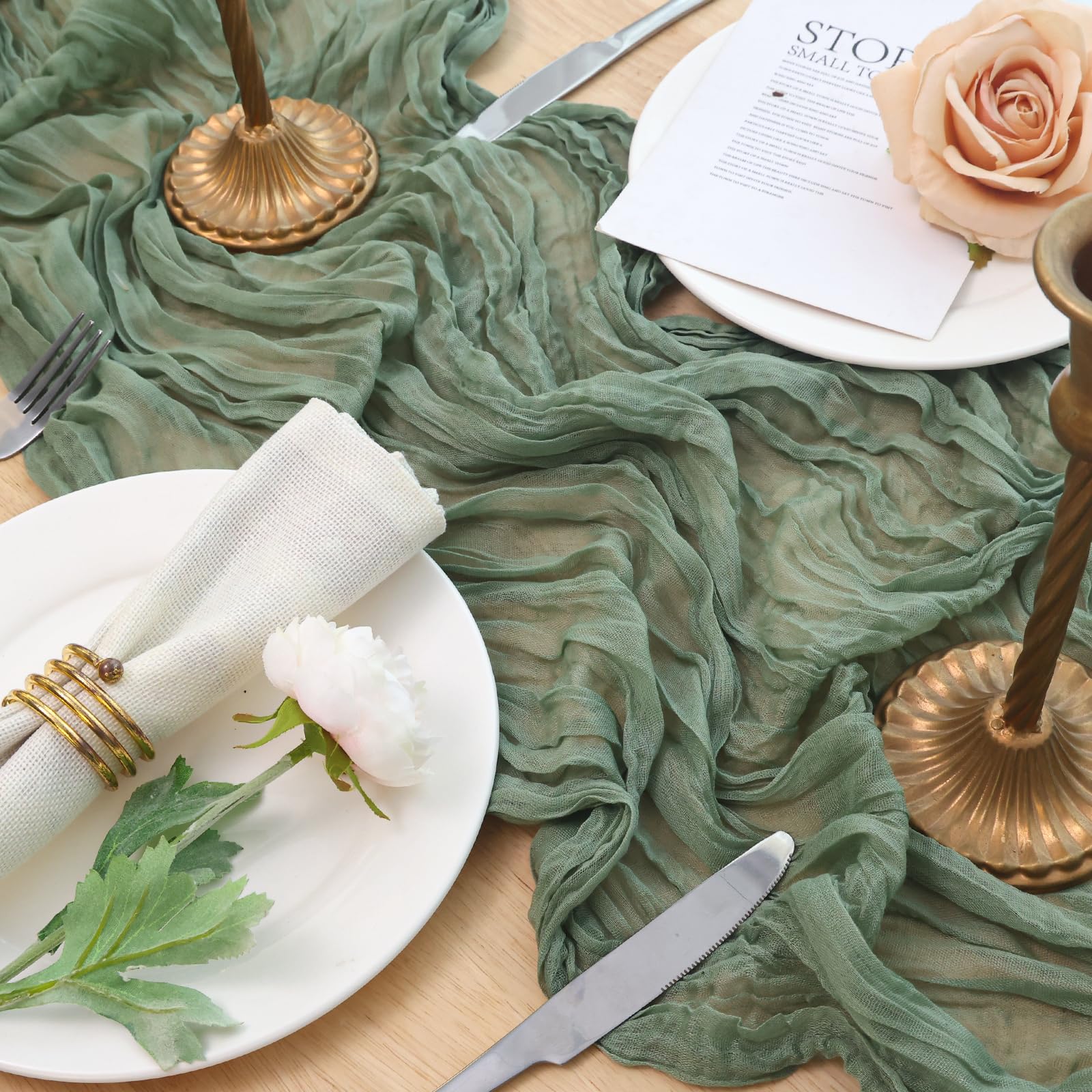 Fixwal wedding banquet sage green table runner for festive tables