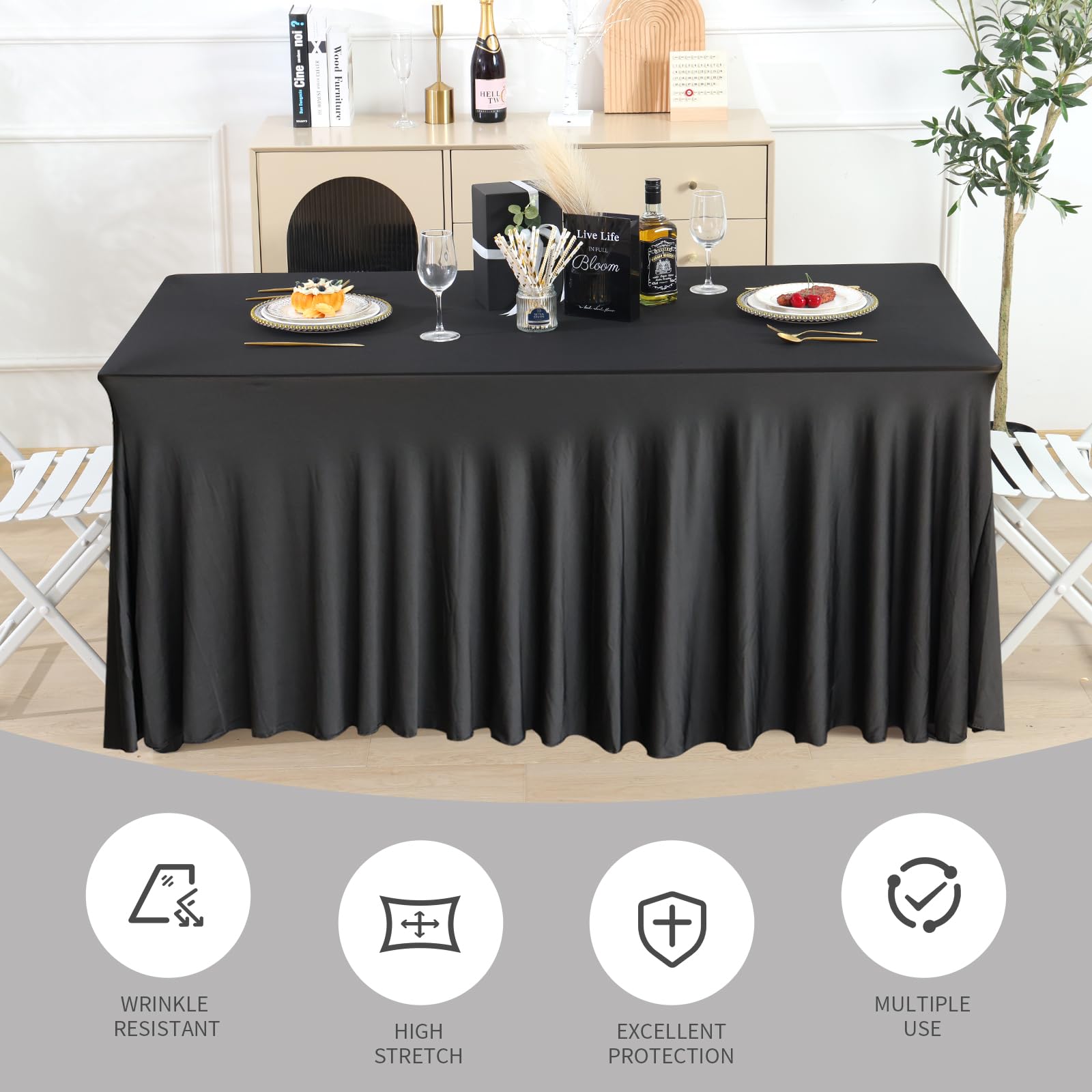 Fixwal wedding table skirt creates clean lines for elegant reception decor