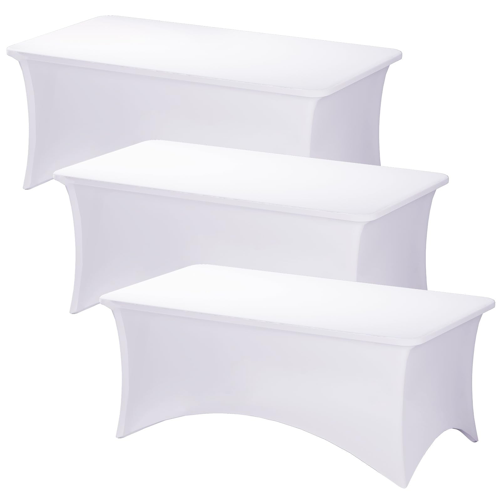 Fixwal white spandex table cover on a 6ft rectangle table for a neat, wrinkle-free presentation.